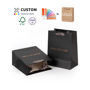 Boodschappentas Kraftpapier Zwart Custom Handvat Tas Offsetdruk Trekkoord Ivoor Board Schoenen & Kleding Lint Stropdas Cadeau Zakjes - Product Image 1