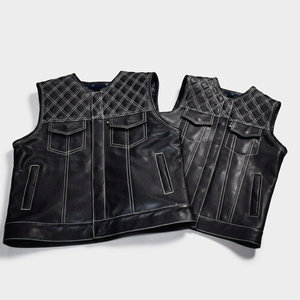 <b>Men</b> Genuine Leather Sleeveless <b>Biker</b> Vest Black Quilted Motorcycle Riding <b>Jacket</b> All Seasons Style Fashion Motorbike Garment - Product Image 4