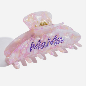 Acetate Claw Clip Shark Clip Hair Accessory With Mama Rhinestone Lettering Pink Purple Women Casual Headdress - Product Image 1