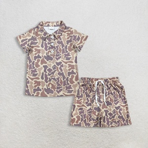 Vêtements de printemps et d'été de haute qualité pour garçons en bas âge, tenue de chasse, short à manches courtes camouflage marron clair - Product Image 1