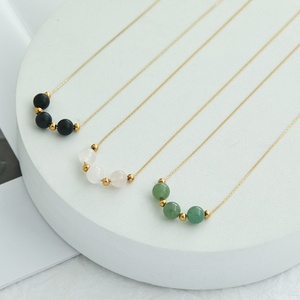 Collier en acier inoxydable personnalisé, sans ternissement, avec perles en pierre naturelle d'aventurine verte, vente en gros - Product Image 1