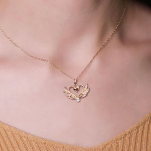 Collar con forma de cisne único corazón Zirconia chapado en oro cadena de eslabones de latón colgante collar fábrica venta al por mayor joyería - Product Image 1