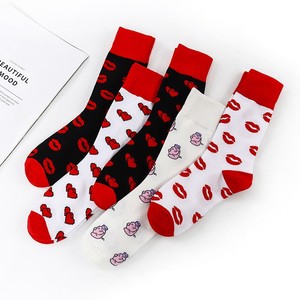 Wholesale New High Quality Combed Cotton Men <b>Socks</b> Women HappySpring and Summer Trendy <b>Socks</b>, Mid-tube love Lipstick Calf - Product Image 2