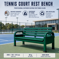 Banc de parc en aluminium 2040 mm avec auvent blanc incurvé inclus, sièges extérieurs Courtside, résistant aux intempéries, recyclable, léger, facile à assembler