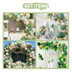Kit lengkungan karangan bunga balon kustom balon konfeti hijau emas Set balon lateks krom metalik untuk dekorasi pesta