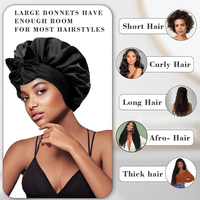 Bonnet de nuit en satin grande taille avec long lien élastique pour cheveux longs, bouclés ou tressés – En stock