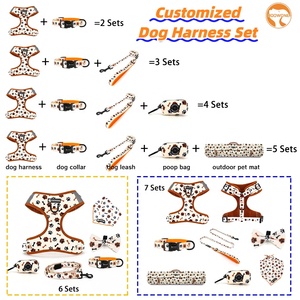 OEMカスタマイズ 犬用ハーネスセット 個性的 調整可能 高級 引っ張り防止 ペットハーネス ベストセット プリント付き リード 首輪 犬用ハーネスセット - Product Image 2