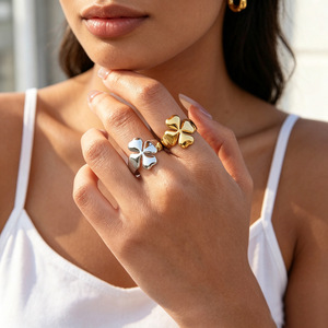 Four Leaf Clover <b>Ring</b> Women Adjustable Open Index Finger <b>Ring</b> Gold <b>Silver</b> Color Fashion Jewelry Gift - Product Image 1