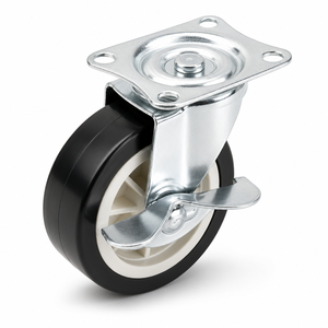 Roulette pivotante de 1 pouce avec frein, en polyuréthane noir, support en acier, roulement à billes silencieux, type plat - Product Image 3