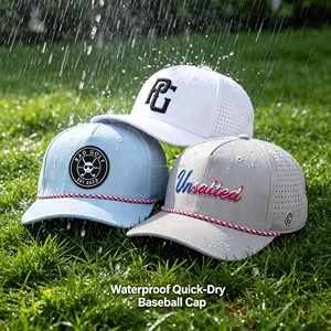 Nouvelle Casquette de Baseball Formelle de Golf pour Papa en Polyester Imperméable à 5 Panneaux avec Logo Personnalisé en Caoutchouc PVC Découpé au Laser et Perforé - Product Image 1