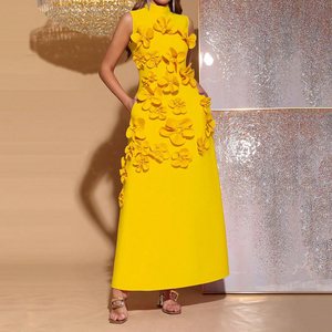 Collection Été 2025 Robe de Bal de Haute Qualité Col Montant Plissée Dentelle Florale Taille Empire Longueur Ras du Sol - Product Image 1