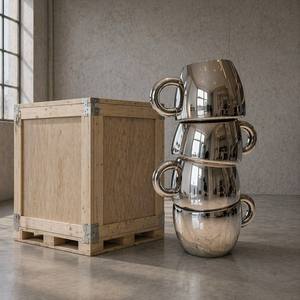 Scultura Moderna Astratta di Tazze di Caffè Impilate <span class=keywords><strong>in</strong></span> Acciaio Inossidabile Lucidato a Specchio, Colori Personalizzabili, Statua Artistica <span class=keywords><strong>in</strong></span> Tazza con Base <span class=keywords><strong>in</strong></span> <span class=keywords><strong>Legno</strong></span> per Caffetteria - Product Image 6