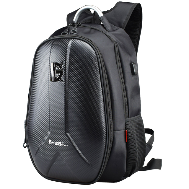 Motorcycle Hard Shell Backpack Waterproof USB Charging 35x22x48cm Fits 15.6" Laptop Reflective Strip Breathable Back Pad Oxford