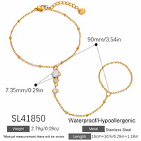 Ensemble de bijoux SUMMLY pour femmes, bracelet à main géométrique en zircon, coquille marine, bague ouverte carrée, plaqué or 18 carats, acier inoxydable