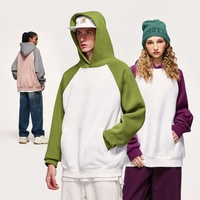 INFLATION 350G Patchwork Colorblock Sweat À Capuche Hommes Personnalisé OEM Raglan Manches Polaire Streetwear À Capuche