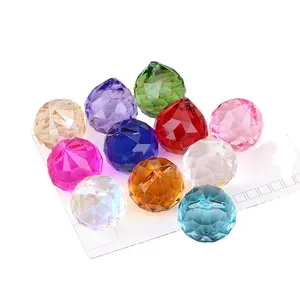 Boule de verre à facettes multicolore, 40mm, 5 pièces, OEM/ODM, lustre en cristal, pour décorations