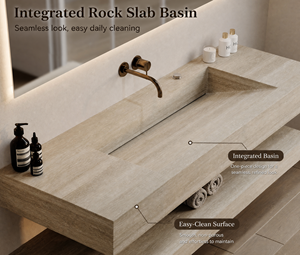 Mobile Bagno Moderno di Lusso Sospeso con Lavabo Rettangolare in Pietra Integrato - Product Image 4