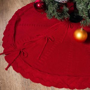 Jupe de sapin de Noël tricotée blanche et rouge de 48 pouces, étagère pour couvrir la base du sapin, jupe en fil métallique et couverture. - Product Image 3