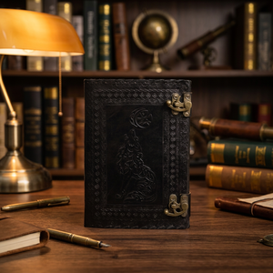 Diario de cuero negro genuino hecho a mano de 7x10 pulgadas, 400 páginas en relieve, libro de bocetos de árbol, cuaderno de sombras Grimmore - Product Image 3