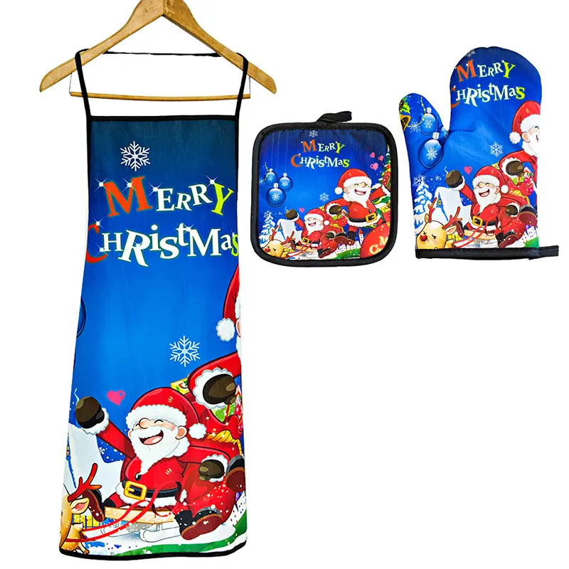 Ensemble d'outils de cuisson de noël, sublimation, cuisson, BBQ, avec tablier, gants de cuisine et supports de casseroles