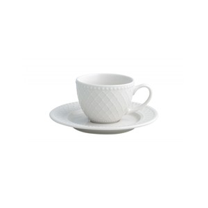 Set di 6 tazze da caffè Burlesque in porcellana bianca con piattini - Product Image 1