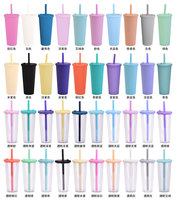 Gobelets réutilisables en plastique à double paroi de 24 oz, multicolores, avec logo personnalisé, pour thé à bulles Boba, avec paille
