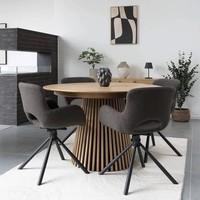 Table de Cuisine Ronde avec Plateau en Bois, Table à Manger Rétractable Ovale en Bois Extensible de 4 à 6 Places avec Rallonge
