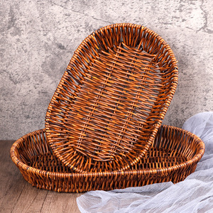 Oval Woven Imitation Rattan <b>Basket</b> With Handle For Fruit Snack Bread <b>Storage</b> Shandong Made - Product Image 3