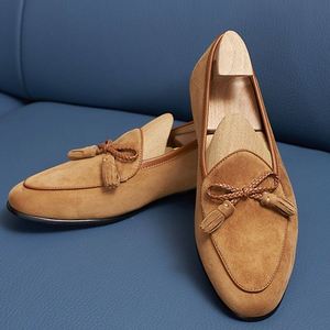 Mocassins en daim britanniques - Chaussures à lacets confortables, légères, antidérapantes, à bout carré, pour hommes, avec pompons, pour le bureau et la carrière, été/printemps - Product Image 5