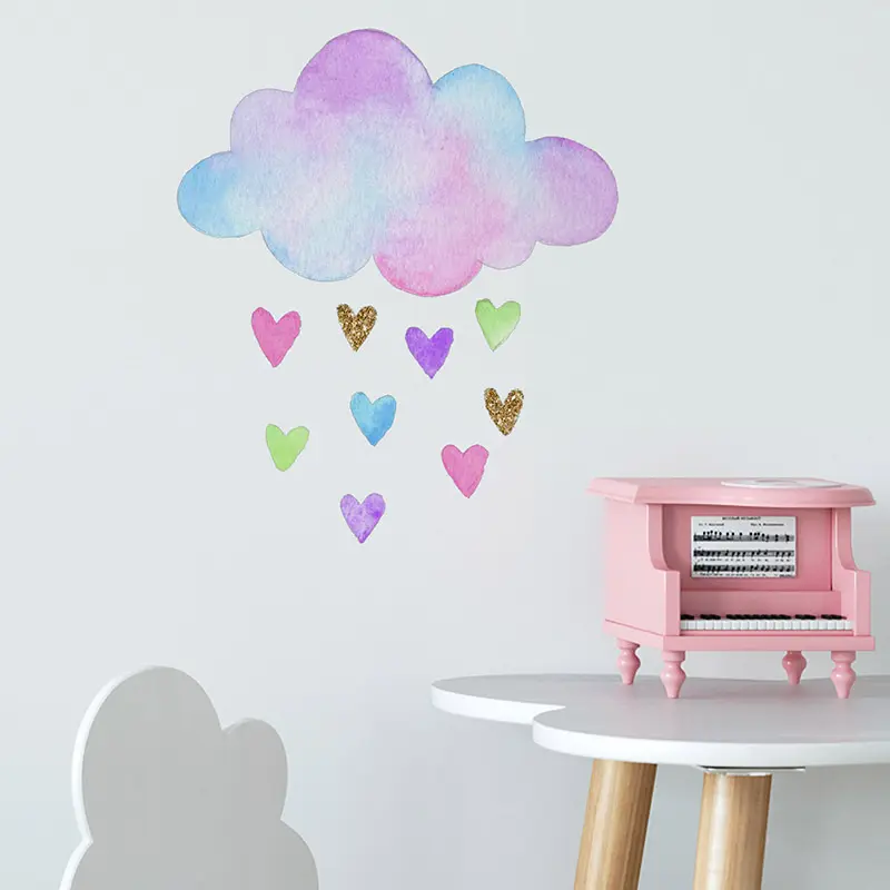 Hand Painted Colorful Love Clouds Stickers For Room Wall Children's Room Decor Wallpaper Cartoon Self-adhesive Removable Sticker