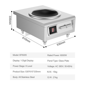 Cuisinière à <span class=keywords><strong>induction</strong></span> commerciale 6000W 380V, <span class=keywords><strong>plaque</strong></span> <span class=keywords><strong>de</strong></span> cuisson électrique haute puissance en acier inoxydable <span class=keywords><strong>pour</strong></span> wok, idéale <span class=keywords><strong>pour</strong></span> restaurants et hôtels - Product Image 1