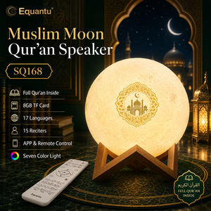 Equantu Muslim Moon Quran <b>Speaker</b> SQ168 Full Quran 8GB TF Card 17 Languages 15 Reciters App Remote Control <b>LED</b> Light - Product Image 1