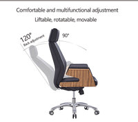 Chaise de bureau de direction moderne en bois courbé avec dossier haut en cuir PU, base en alliage d'aluminium, mécanisme de verrouillage à 4 niveaux, fonction pivotante
