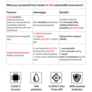 高精度0.25% FS水中レベルトランスミッター 316Lステンレス鋼 4-20mA出力 IP68静水圧液体レベルセンサー - Product Image 2