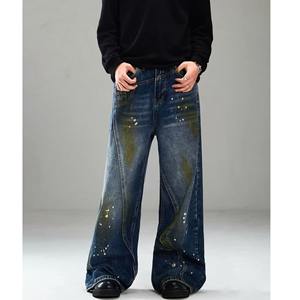 Jeans de Mezclilla Rectos de Estilo Retro Hip-Hop, Desestructurados, Vintage, con Salpicaduras de Tinta, Ligeros, para Hombre, Diseño con Estilo - Product Image 3