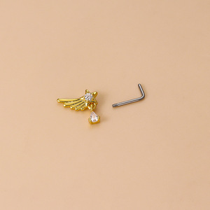 Ornements piquants à la mode, fleurs en forme de coeur, ailes, pendentifs goutte d'eau, <span class=keywords><strong>nez</strong></span> en L en acier inoxydable Zircon - Product Image 2