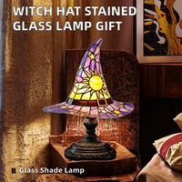 Lámpara de Hotel con Cristal de Colores, Resina, Diseño de Sombrero de Bruja, Ecológica, Luz Blanca Cálida, Alimentación USB, Lámpara de Noche LED para Mesa de Noche, Decoración del Hogar, Regalo