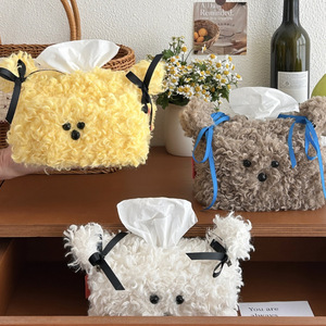 Cute plush puppy tissue box, suitable for dorm rooms, women's home use, desktop tissue box, living room desktop decoration, - Product Image 2
