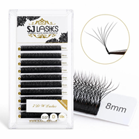 Extensions de cils en forme de W 7D en gros, courbure D 0.07, volume méga mixte, soie mate premium, cils trèfle à éventail automatique