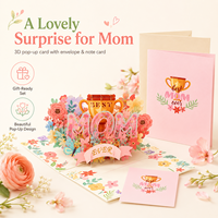 Carte de vœux 3D pop-up pour la fête des mères, faite à la main, découpée au laser, avec fleurs, cadeau pour maman