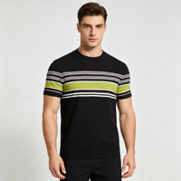 T-shirt rayé jacquard 100 % coton pour homme, vente en gros, marque privée disponible, faible MOQ, livraison rapide, échantillons OEM/ODM en stock.