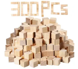 300 قطعة من مكعبات الخشب اليدوية، مربعات مكعبات صلبة طبيعية، منتجات توريد الخشب