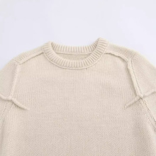Maglione da <span class=keywords><strong>donna</strong></span> Casual alla moda lavorato a <span class=keywords><strong>maglia</strong></span> <span class=keywords><strong>Beige</strong></span> con girocollo a maniche corte per l'autunno - Product Image 2