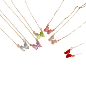 Hot sales ins glass crystal butterfly necklace ladies simple butterfly clavicle chain necklace collar de mariposa