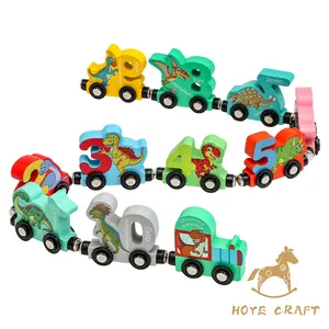 HOYE 공예 어린이 공룡 나무 기차 장난감 자기 번호 빌딩 블록 게임 조기 학습 장난감