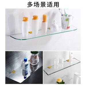 Glass <b>Shelf</b> Bracket Brass Clip No Drill Wall Mount Support For Bathroom Kitchen Display Storage <b>Rack</b> Gold Color - Product Image 1