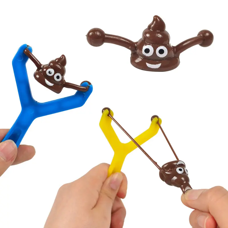 Novelty Catapult Slingshot Sticky Flying Poop Jet Kids Toys Funny Smile Poop Face Emoticon Launcher Fidget Toys