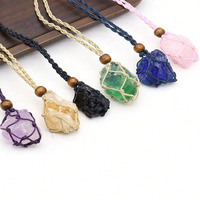 Collier en macramé bohème avec cristal, pendentif tissé réglable en pierre naturelle, idéal pour les femmes