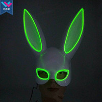 Masque de lapin en PVC T-Worthy Carnival EL Wire Bunny avec lumières LED pour fête d'Halloween et mascarade en boîte de nuit