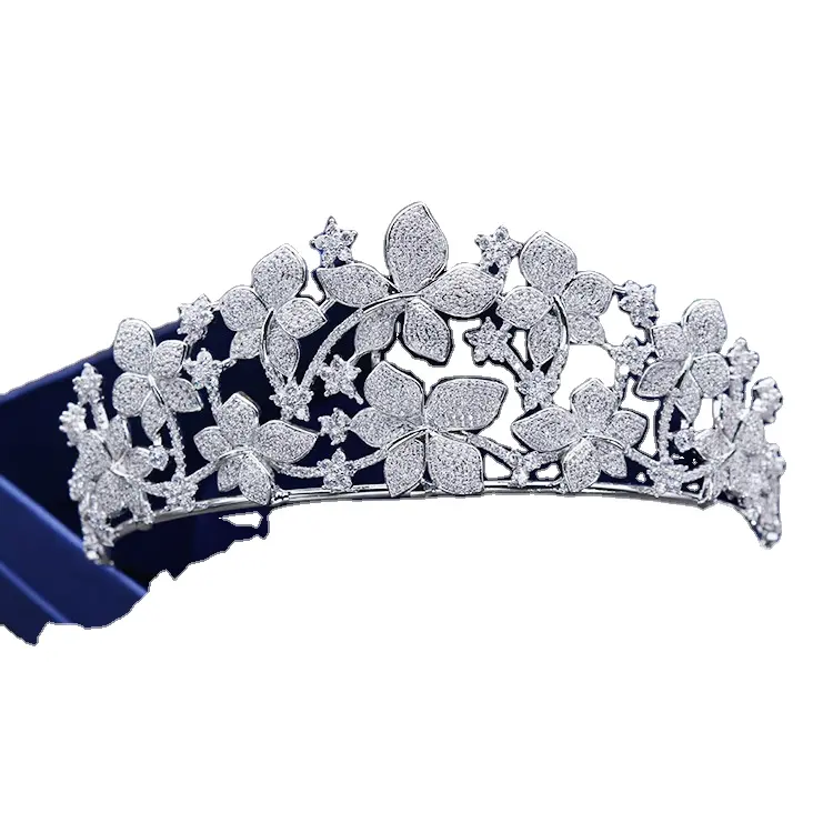 Queen 'S Crown Bruiloft Haar Accessoires Cz Steentjes Bruids Koningin Leaf Tiara Kronen Coronas De Reinas T0160